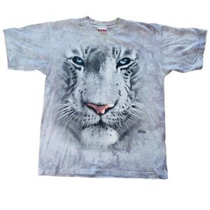 Vintage White Tiger Face Print Tie Dye The Mountain Smithsonian T-shirt Tshirt
